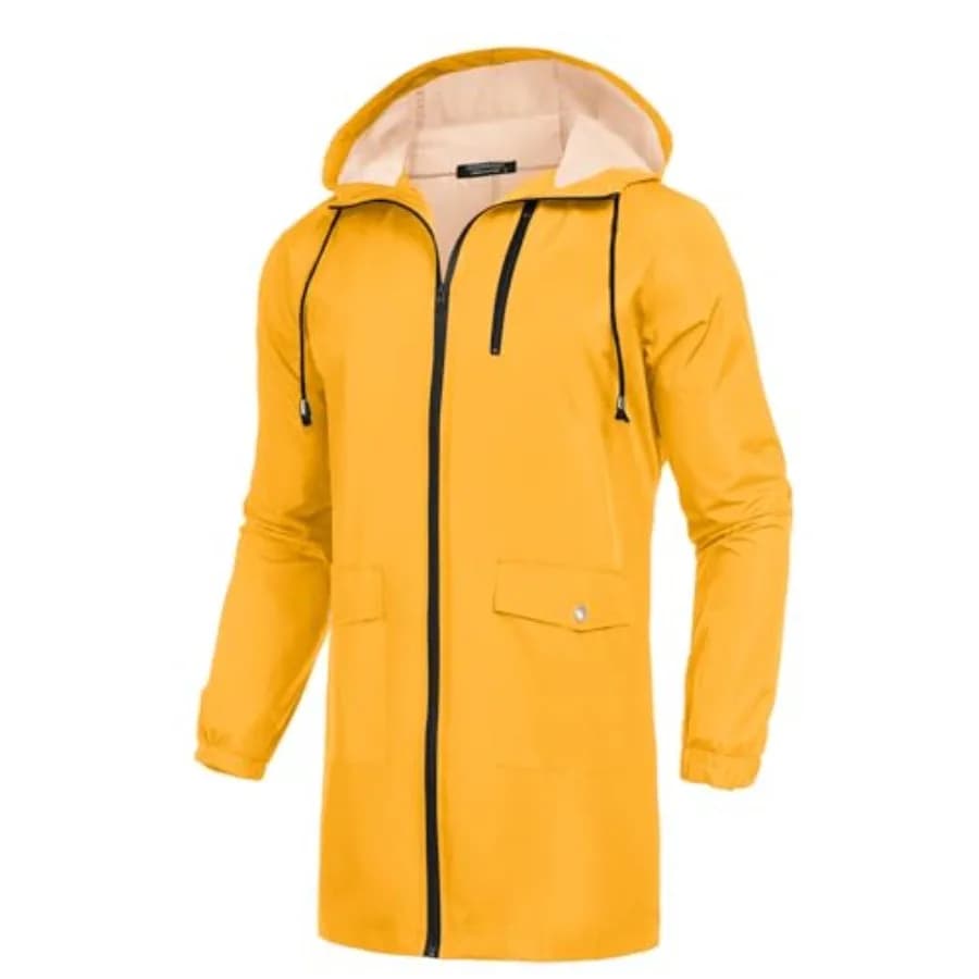 Men's Long Raincoat Ligtweight Rain Jacket Waterproof Outdoor Jackets with Hood