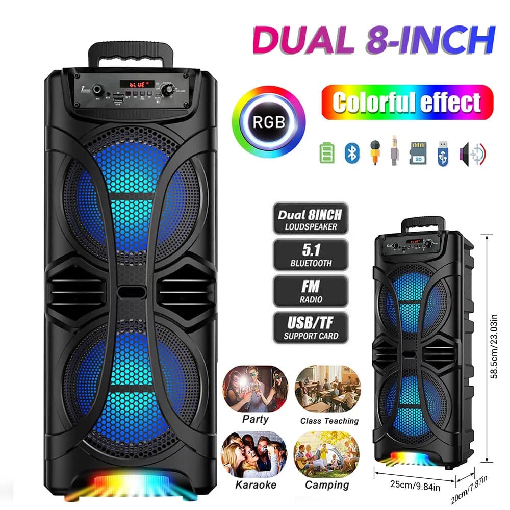 Sistema Audio Portatile Bluetooth da 6000W per Feste, Altoparlante Ricaricabile per Esterni con Karaoke e Doppio Altoparlante da 8 Pollici