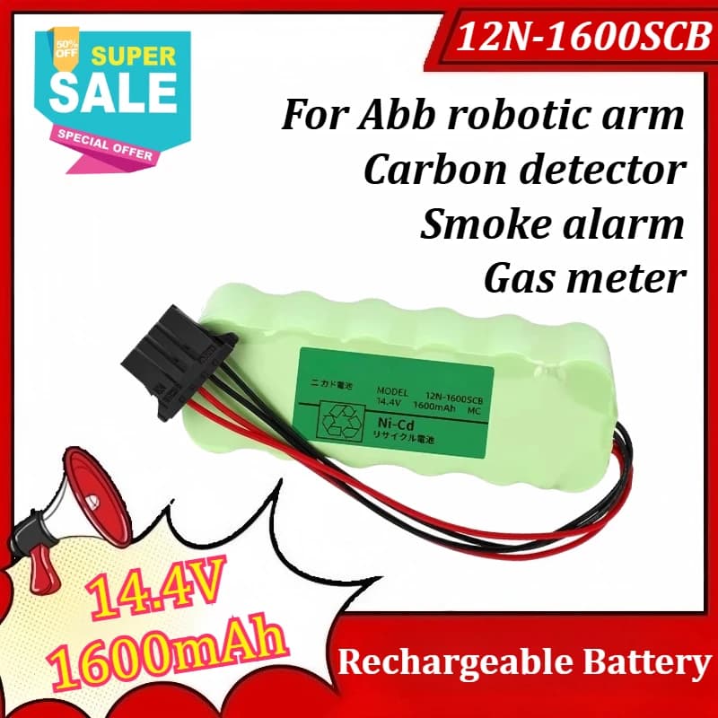 Batteria ricaricabile Ni-Cd 12N-1600SCB 14.4V 1600mAh con connettore per braccio robotico Abb, rilevatore di carbonio, rilevatore di fumo, misuratore di gas