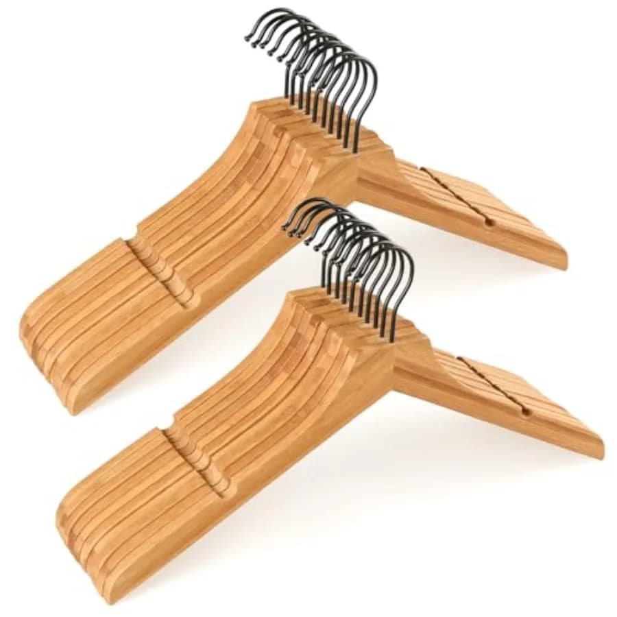 Set di 20 Appendiabiti in Legno con Gancio Girevole e Intaglio Liscio, Resistenti e Sottili, per Cappotti e Abiti