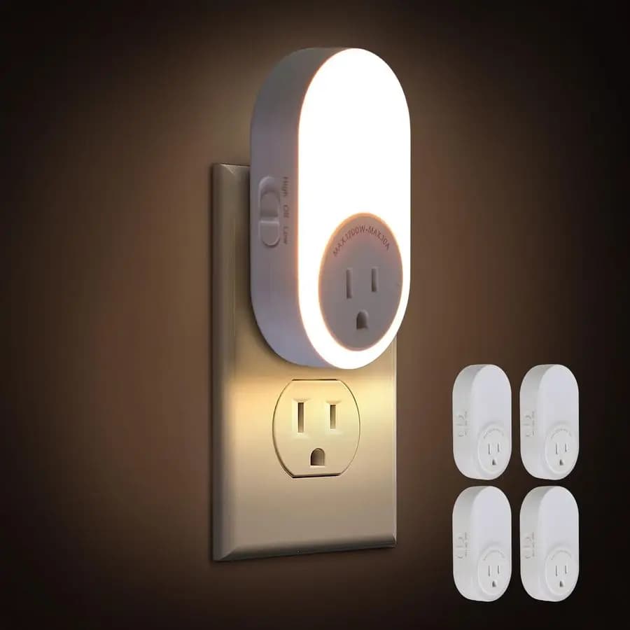 Luci Notturne da Presa a Muro, Sensore Crepuscolare con Presa di Corrente, CCT 2200K 4000K, Luminosità Regolabile 5-20LM per B