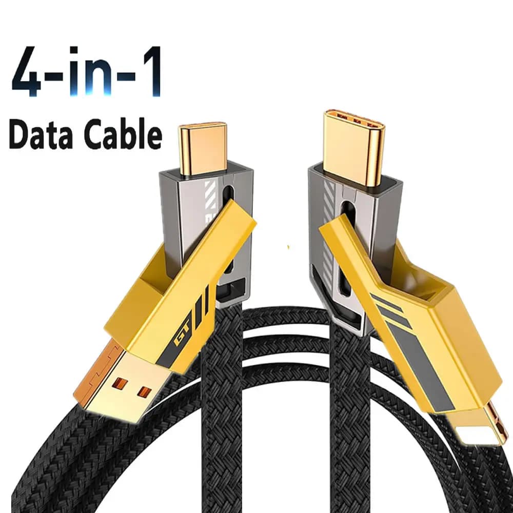 Cavo dati veloce convertibile 4 in 1 Tipo C PD 65W 27W USB C USB A Cavo di ricarica multiplo per iPhone/MacBook Pro/Samsung/Android