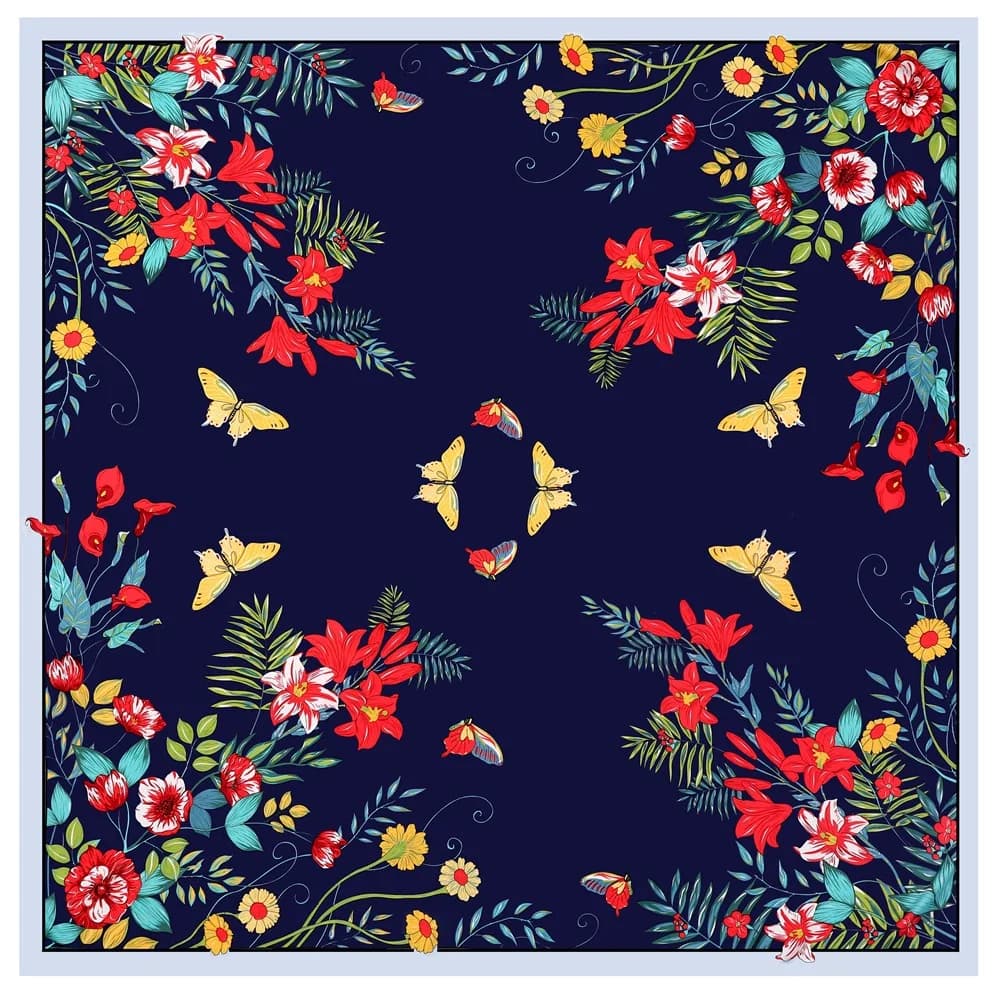 Women's Silk Scarf Great Spring New Butterfly FPrint Stole Square Bandana Luxury Handkerchief Hijab Women's scarf 130CM