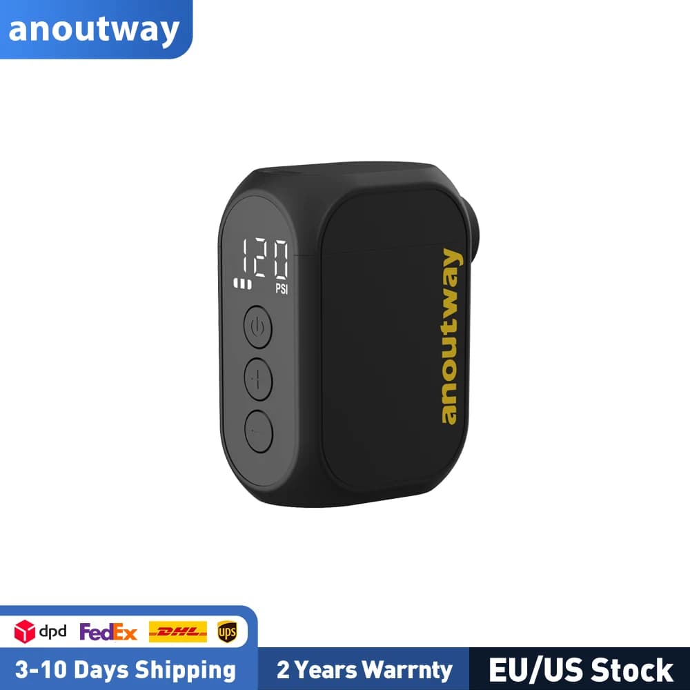 anoutway AT1 Pro Mini Electric pump for Bike Cordless Tire Inflator with Screen 25 Mins Fast Charging 120PSI Max 450mAh Battery
