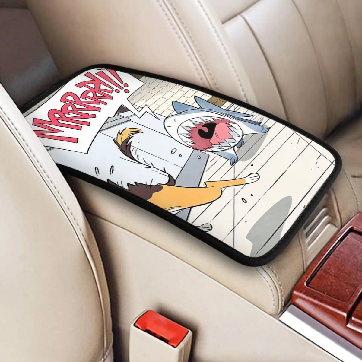 Jeff The Land Shark Car Central Console Bearing Car Arm Bearing Seat Cover Protector for Universal Car Decorative Accessories