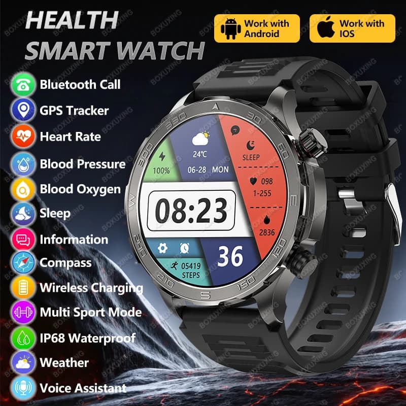 New GPS Sporty Smartwatch 2026 with Cardiofrequenzimetro, Compass, 1.53 Pollici AMOLED Screen, GPS Tracking, Bluetooth Calls for Android and iOS