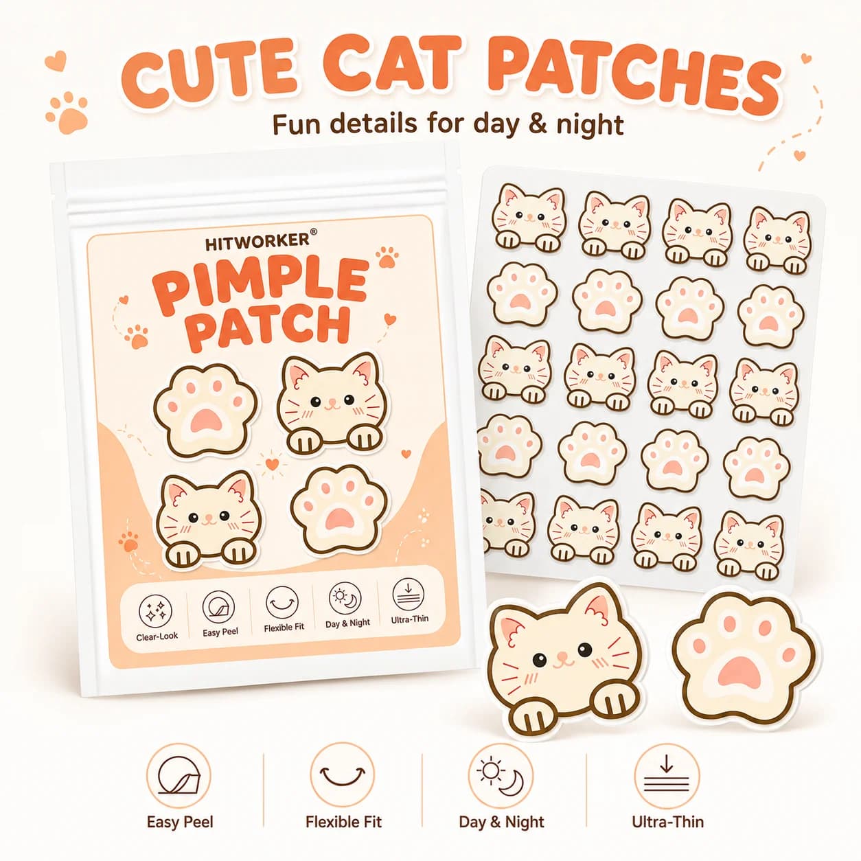 100/200 Pcs Cat Shaped Tea Tree Oil Acne Patches Alcohol-Free Non-Irritating Secretion Absorption for Skin Care