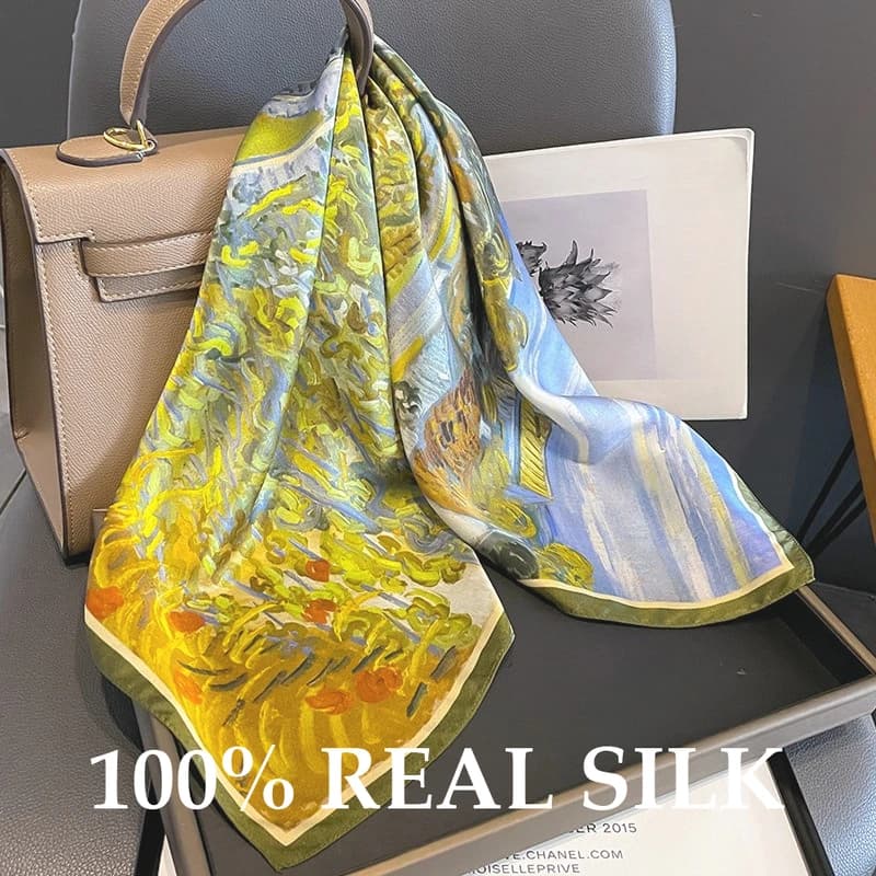 100% Pure Women's Silk Scarf, Subtle and Lightweight Pattern Square, Pashmina, Female Hijab, Bandana, Bufanda, Poncho