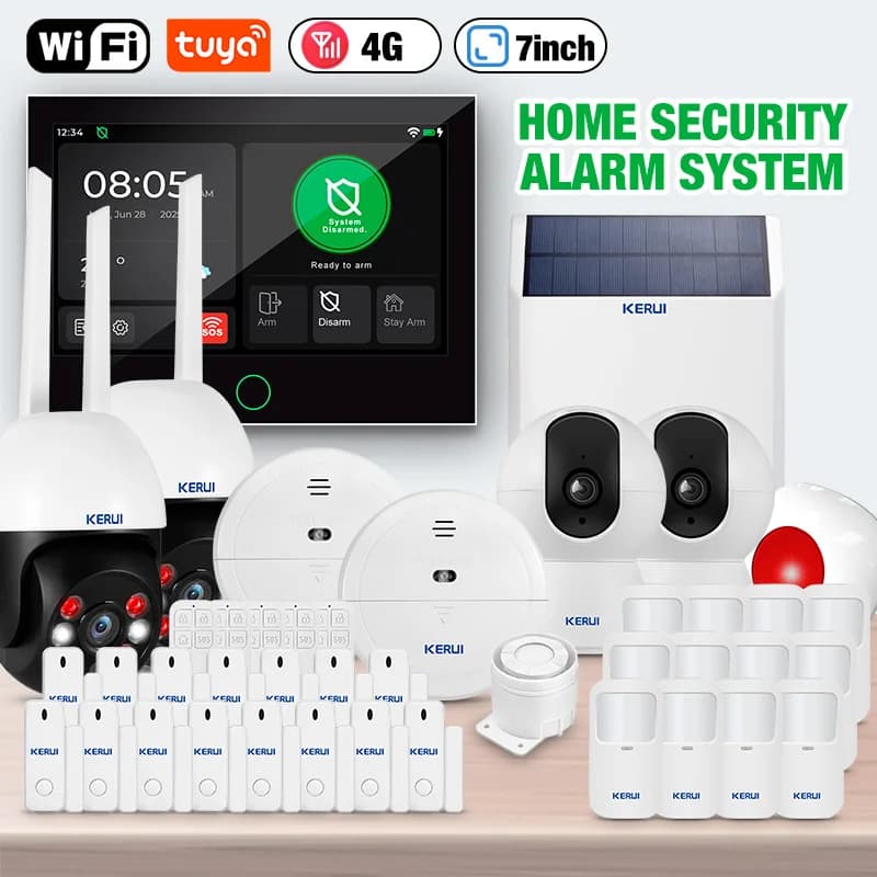 KERUI 4G WIFI Sistema di Allarme Domestico Pannello di Allarme Touch Screen di Grandi Dimensioni da 7 Pollici Tuya Allarmi Antifurto Intelligenti Supporto FSK/ASK Sensore 433MHZ