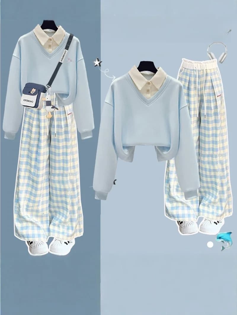Style Neck Sweatshirt Set for Junior And High School Students Spring New Arrival Two-Piece Set Casual Wear