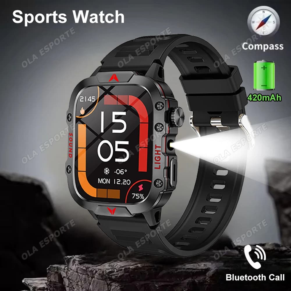 Orologio intelligente impermeabile militare da uomo Schermo AMOLED da 1,96 pollici Chiamata wireless Smartwatch Orologio fitness 100 + modalità sportive Monitoraggio della salute