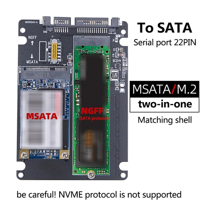 Box esterno per disco rigido M.2 NGFF SSD MSATA con protocollo da MSATA a SATA 2.5"/3.5" e doppia conversione disco con guscio