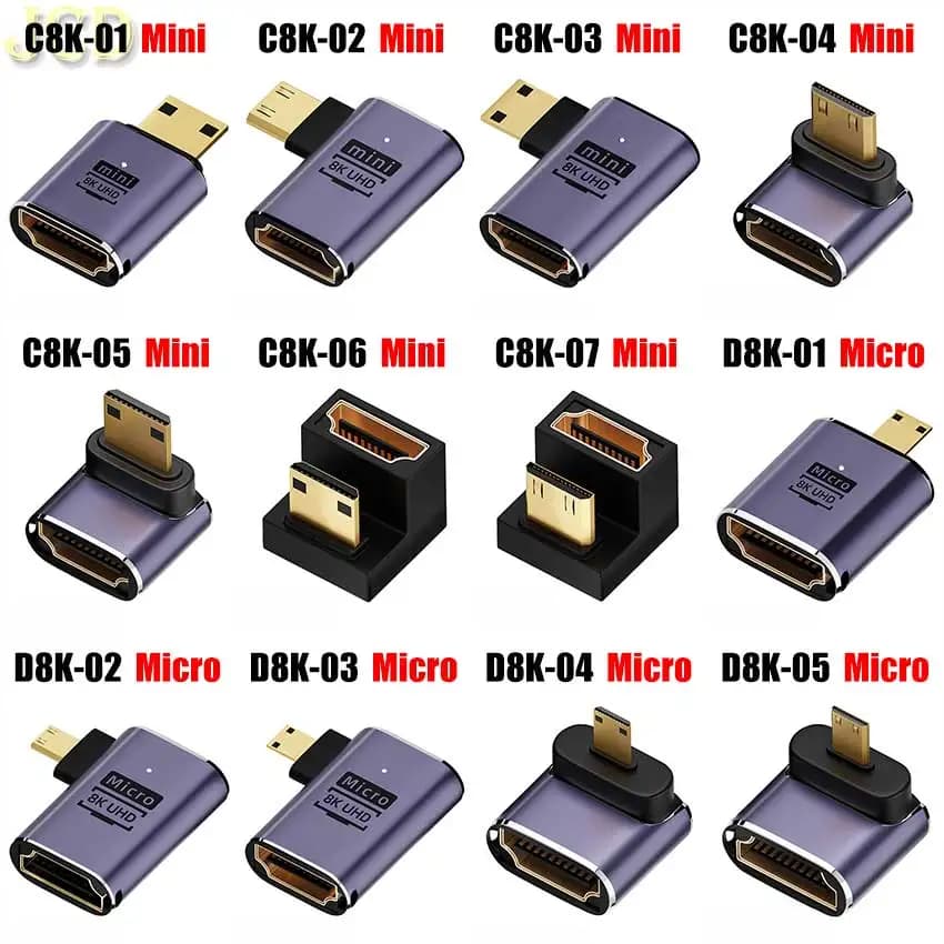 HDMI compatible adapter plug 8K 60HZ Mini compatible connector Micro HDMI male-female converter 90 degree straight angle extende