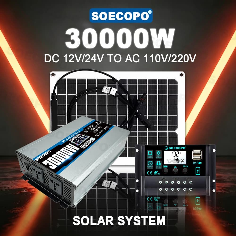 30000W Peak Solar Kit Waterproof Panel Stable Power Inverter Controller Complete Stable Power For ourdoor park garden emergency