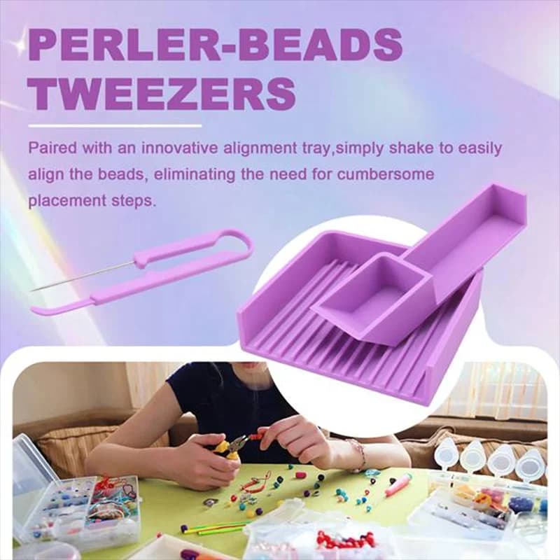 A74E-For Crafting Jewelry Bracelet 2.6Mm Fuse Beads Kit, Fuse Bead Single-Needle Tweezer& Aligner Tray Set, Fuse Tool