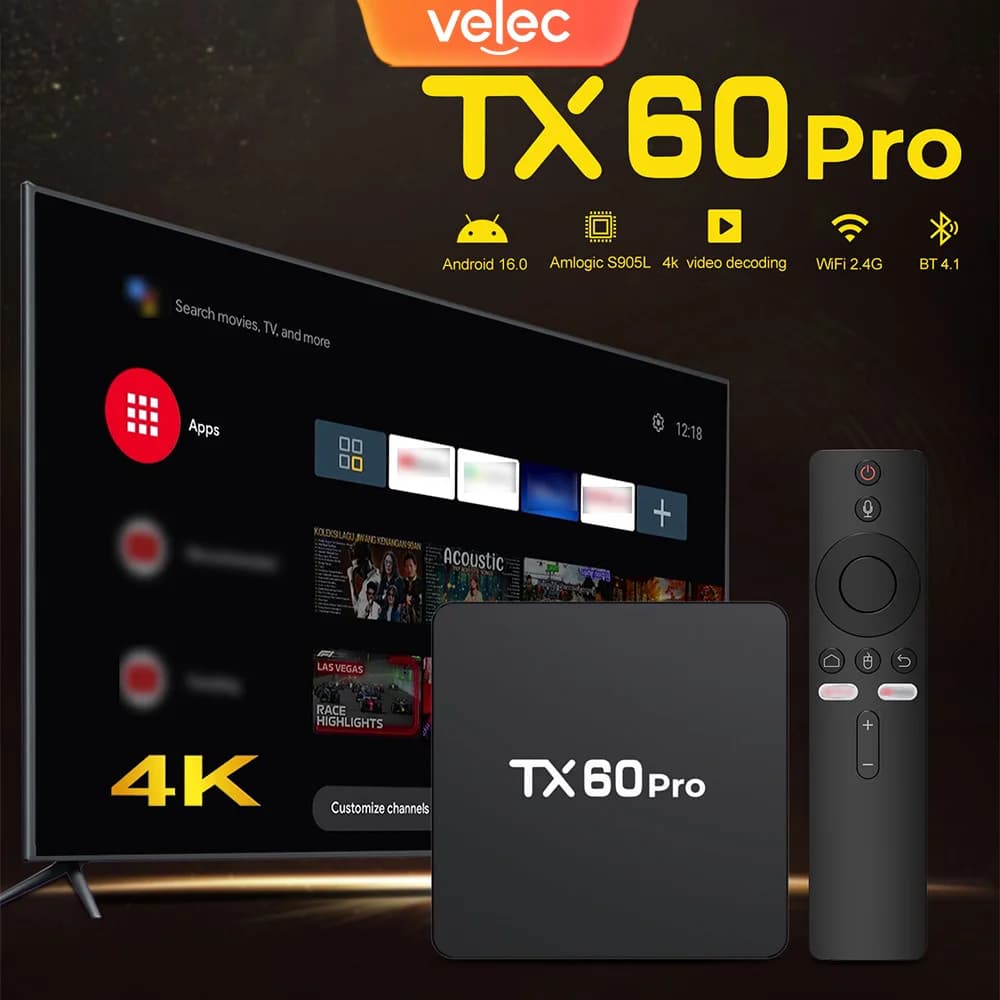 Velec Smart TV Box Android 16+256GB 4K High-end video streaming with multi-media player for home entertainment WiFi dual-band