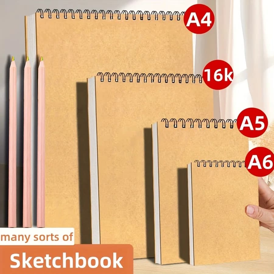 A4/16K/A5/A6 Two sketchbooks + two colored pencils, top spiral binding, 30 sheets each, perfect for drawing kits, writing artis