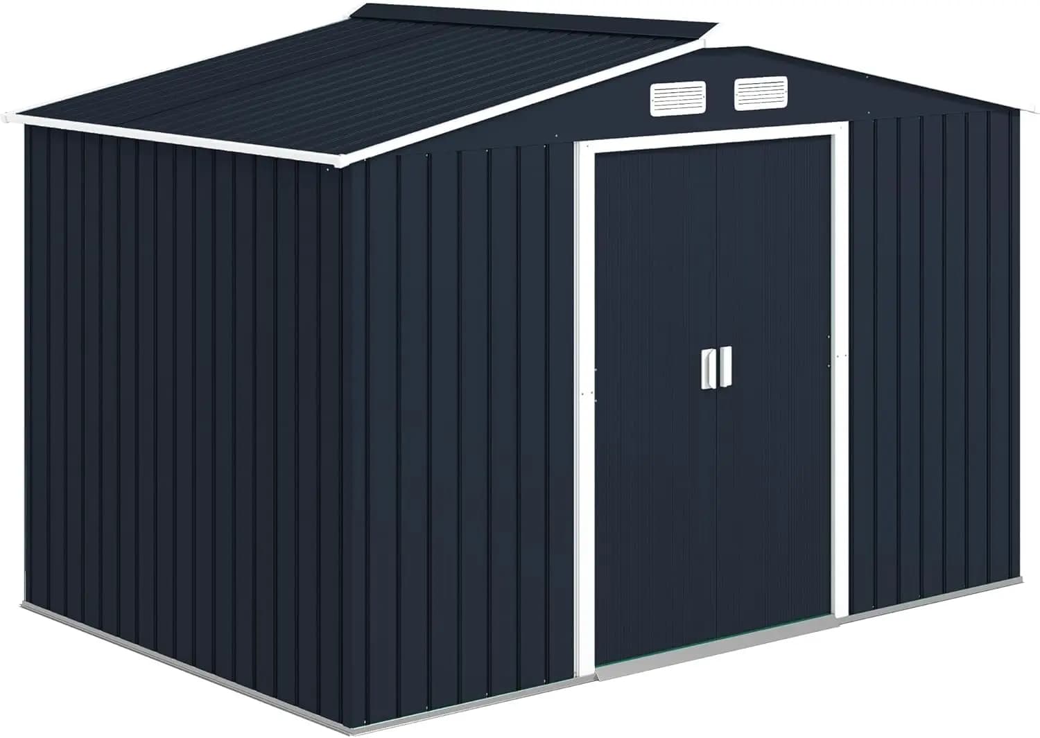 9' x 6' metal garden case with foundation kit, double door with lock, air sockets and roof