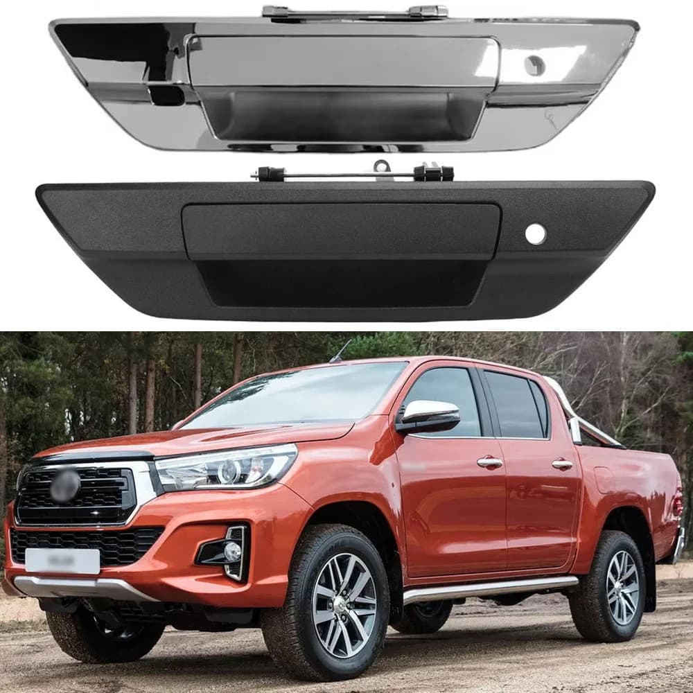 Adatto per Toyota Hilux Revo 2015-2018 Maniglia per porta posteriore con fori per chiavi della fotocamera, nera o cromata 69090-0K090 69090-0K100