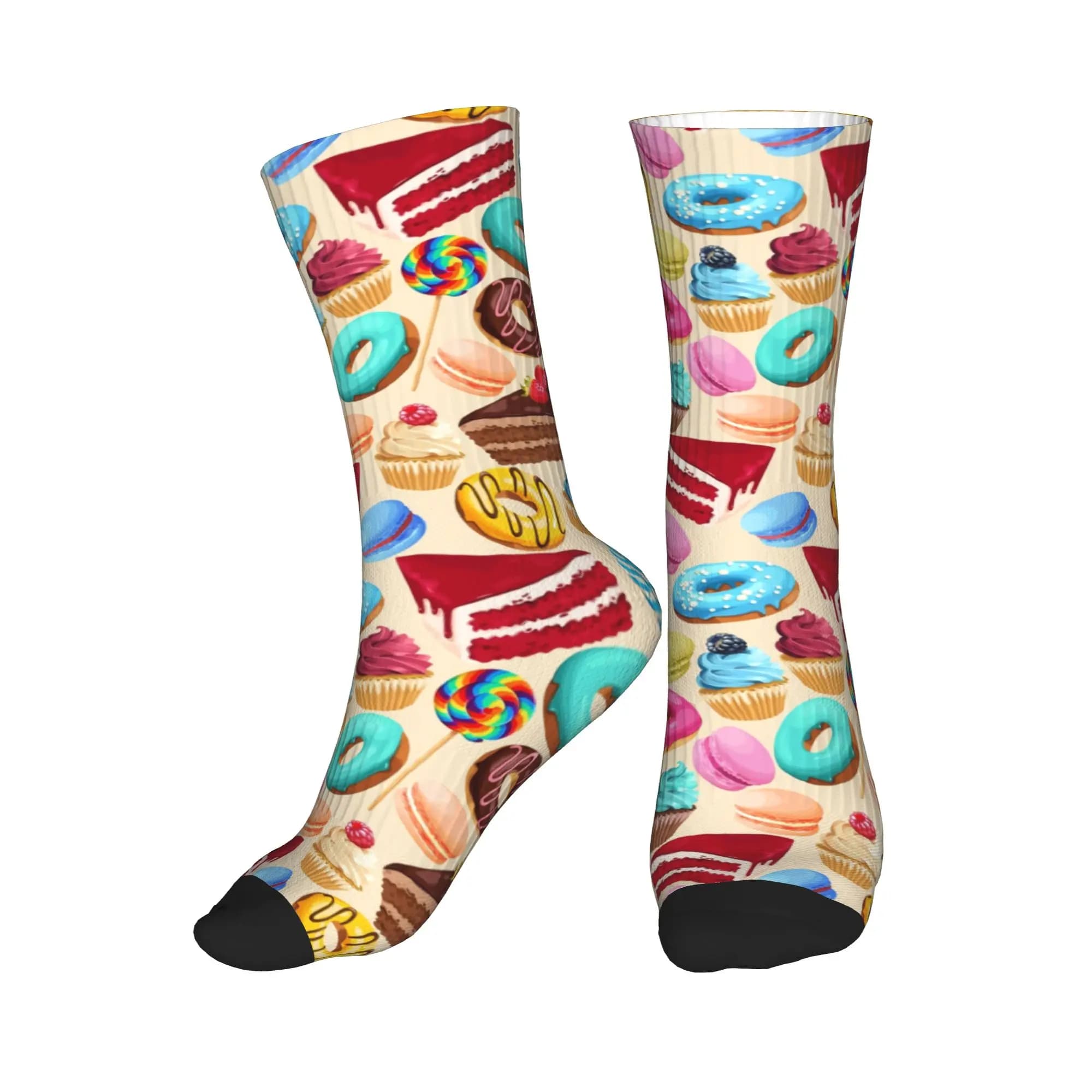 Fashionable socks with colored pattern in the form of donuts, basketball sports socks with 3D printing for men and women