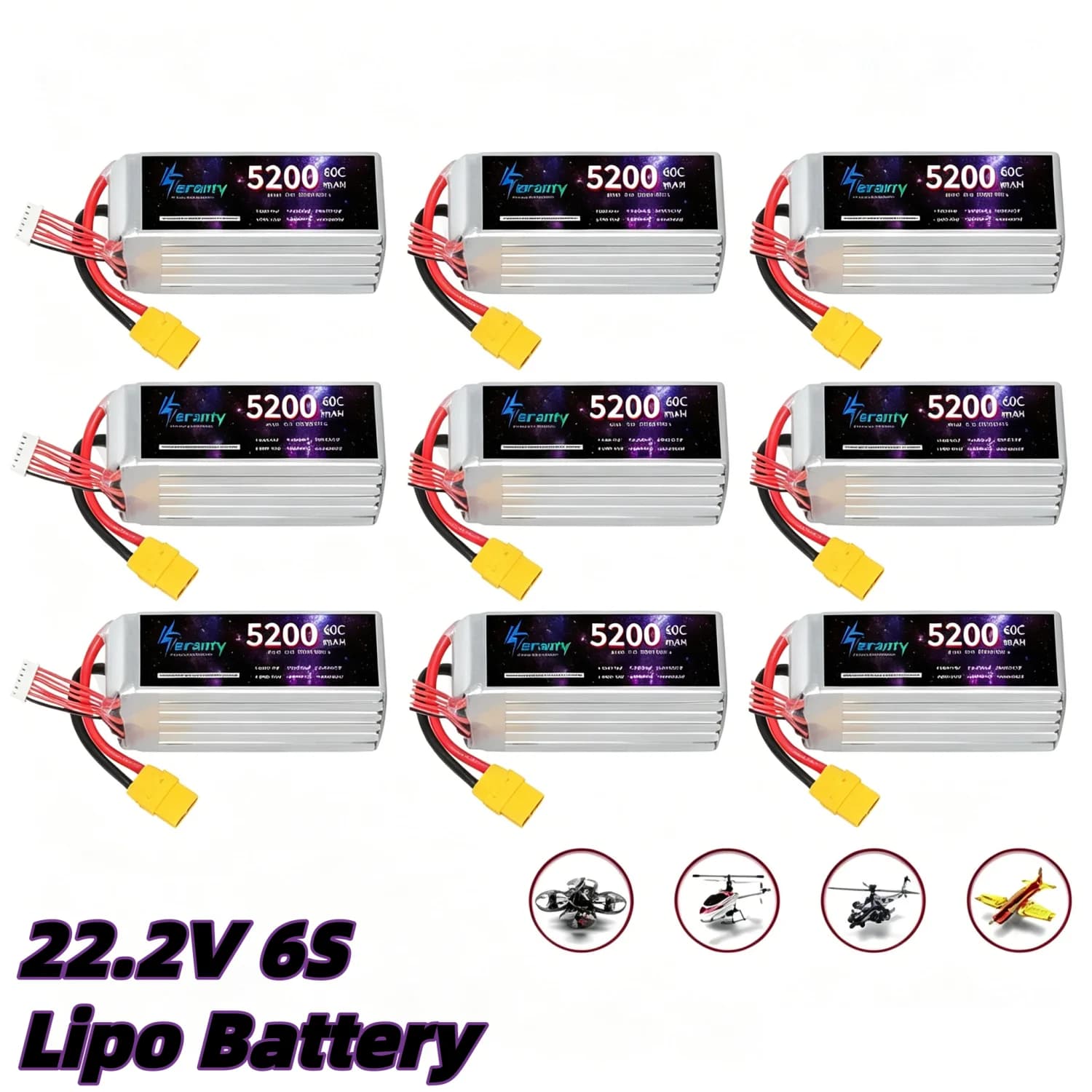 Batteria Lipo 6S 5200mAh 22.2V 60C Softcase con Connettore EC5 per Auto RC, Drone FPV, Desert Truck, Ricambi per Hobby RC, XT60, XT90