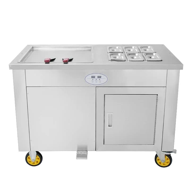 2020 New double flat pan from 50 cm manually rolled rolls of fried or fried hard ice cream machine to make CE 110 V / 220 V