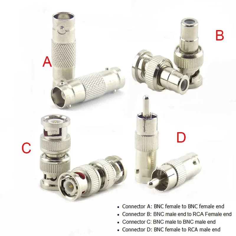Connettore BNC Femmina a BNC Maschio, RCA Femmina a RCA Maschio, Adattatore BNC Femmina a RCA Maschio per Sistemi di Telecamere CCTV (1/2/5/10 Pezzi)