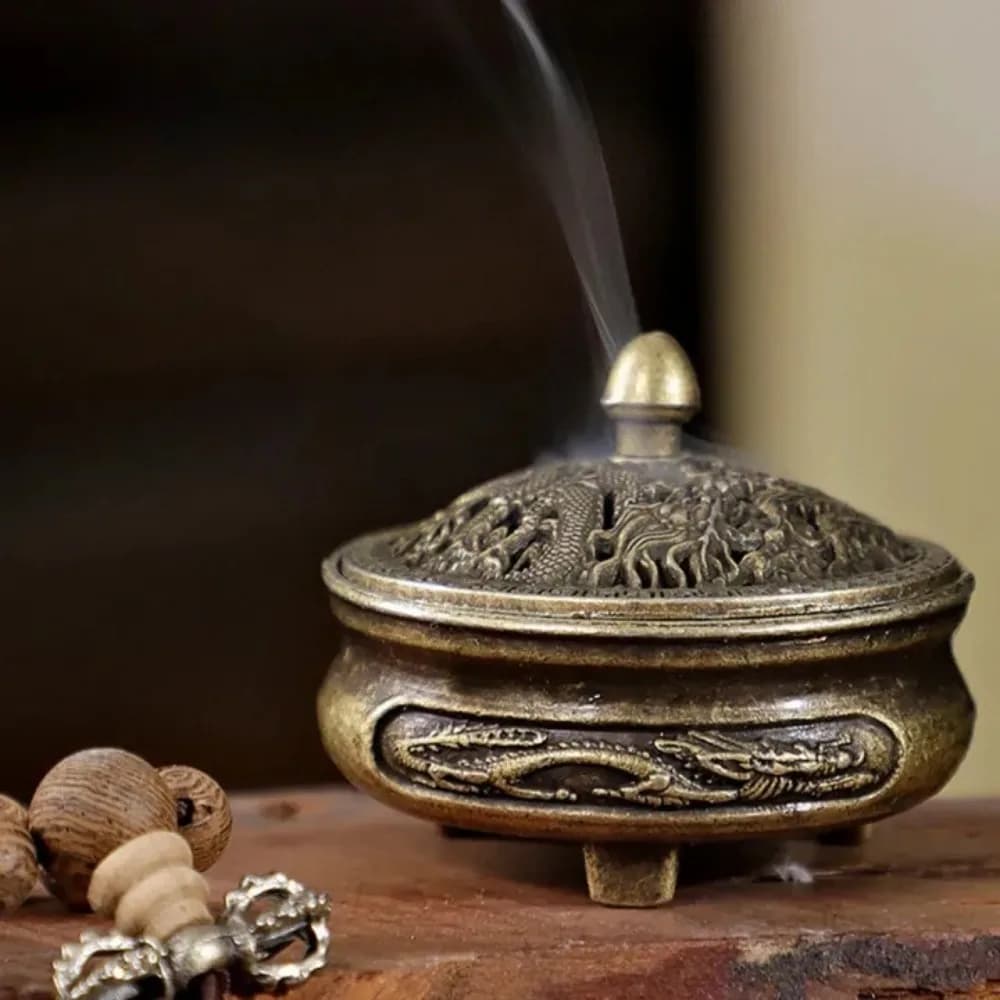 Mini bruciatore di incenso in lega di drago e fenice – Design a tre gambe, vassoio antiaderente, bruciatore creativo per aromaterapia