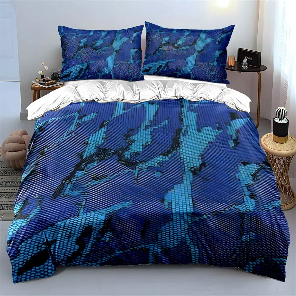 Set di biancheria da letto con decorazioni artistiche astratte blu, con 1 copripiumino e 2 federe, singolo, matrimoniale, king, queen, regalo