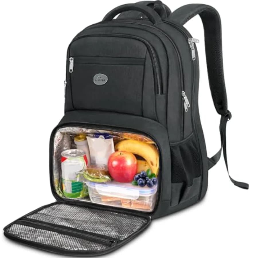 Zaino per il Pranzo da Uomo, Robusto Zaino per Laptop con Scomparto per il Pranzo, Borsa da Lavoro Resistente all'Acqua con Cinghie Imbottite Antifurto