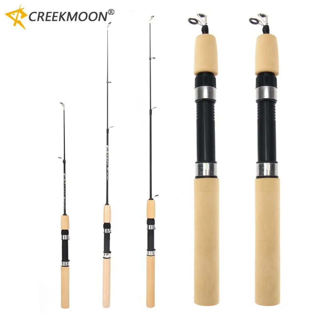 Canna da Pesca Telescopica Mini in Fibra di Carbonio Portatile per Pesca sul Ghiaccio, Gamberi di Fiume e Carpe, Attrezzatura Invernale 60/80/100cm