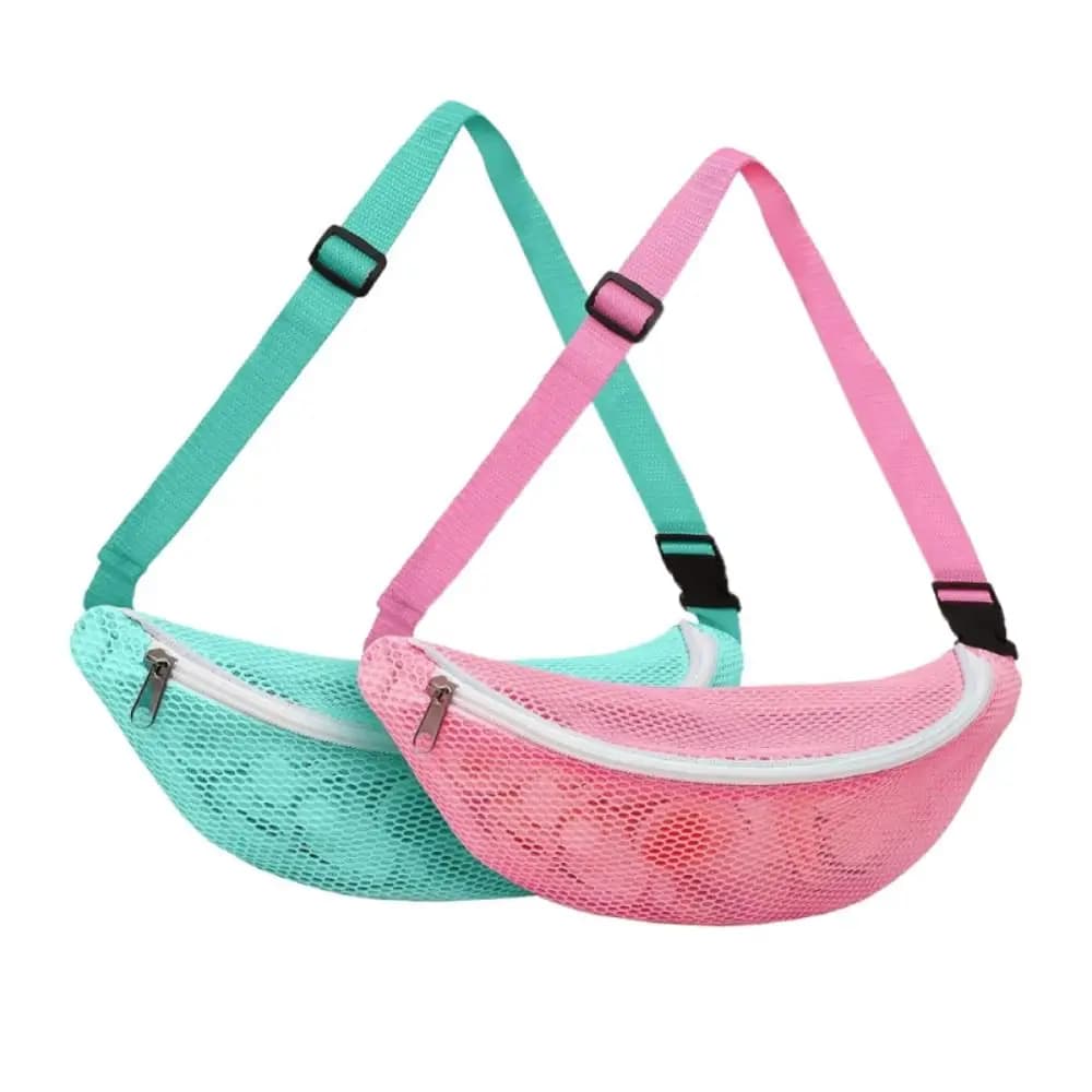 Adjustable Strap Mesh Beach Bag Zipper Pocket Easy Clean Running Belt Bag Lightweight Foldable Waist Pack Outdoor Travel