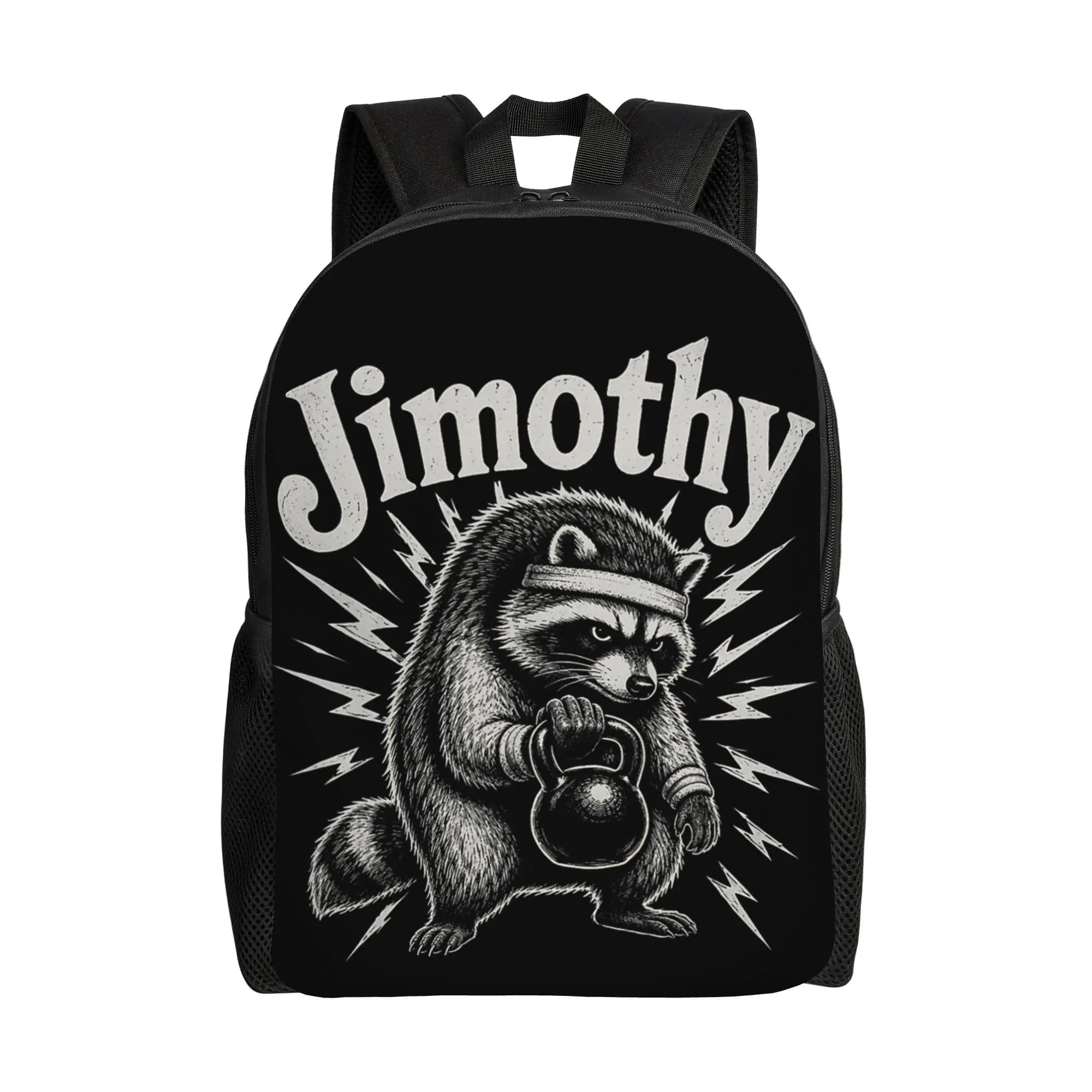 Jimothy Kettlebell Raccoon Funny Exercise Workout Meme Backpack University Backpacks Women Men High Quality High School Bags
