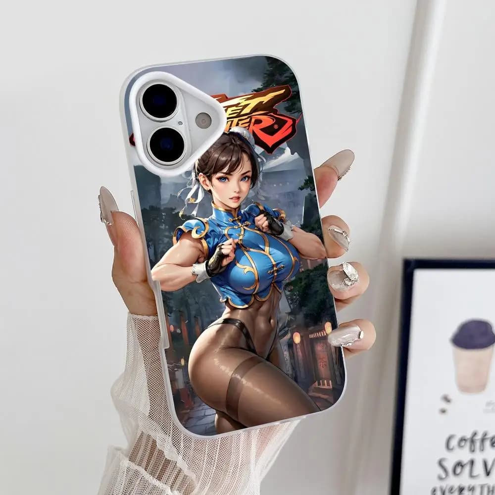 Cover per iPhone Street Fighter Chun-Li a doppio strato in gel bianco per modelli 17, 16, 15, 14, 13, 12, 11 Air Pro Max Plus