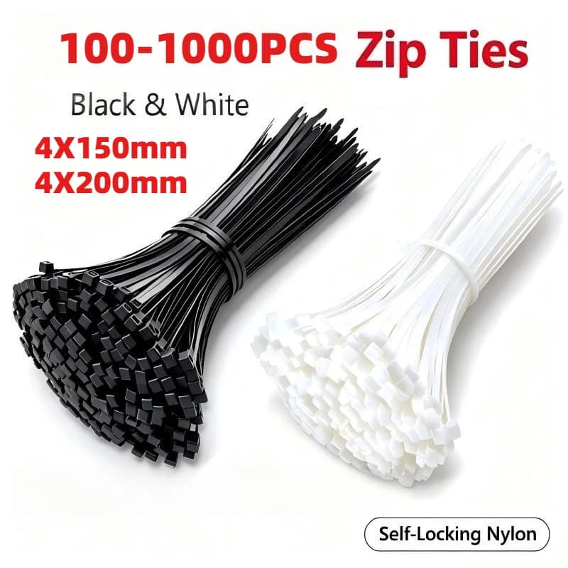 Push Mount Nylon Zip Ties Self Locking Cable Tie with Tooth Sturdy Plastic Fastener for Office Home Industrial Wiring Fixing