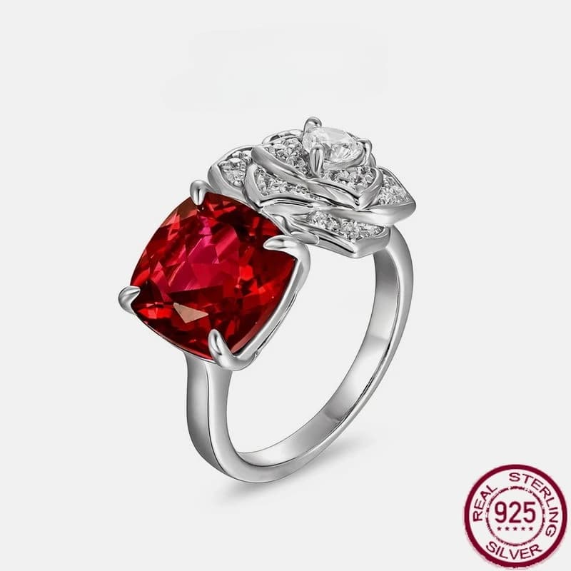 Nuovo anello in argento puro S925 intarsiato con pietre preziose rosse, anello rosa in stile europeo e americano di lusso leggero, gioielli da sposa