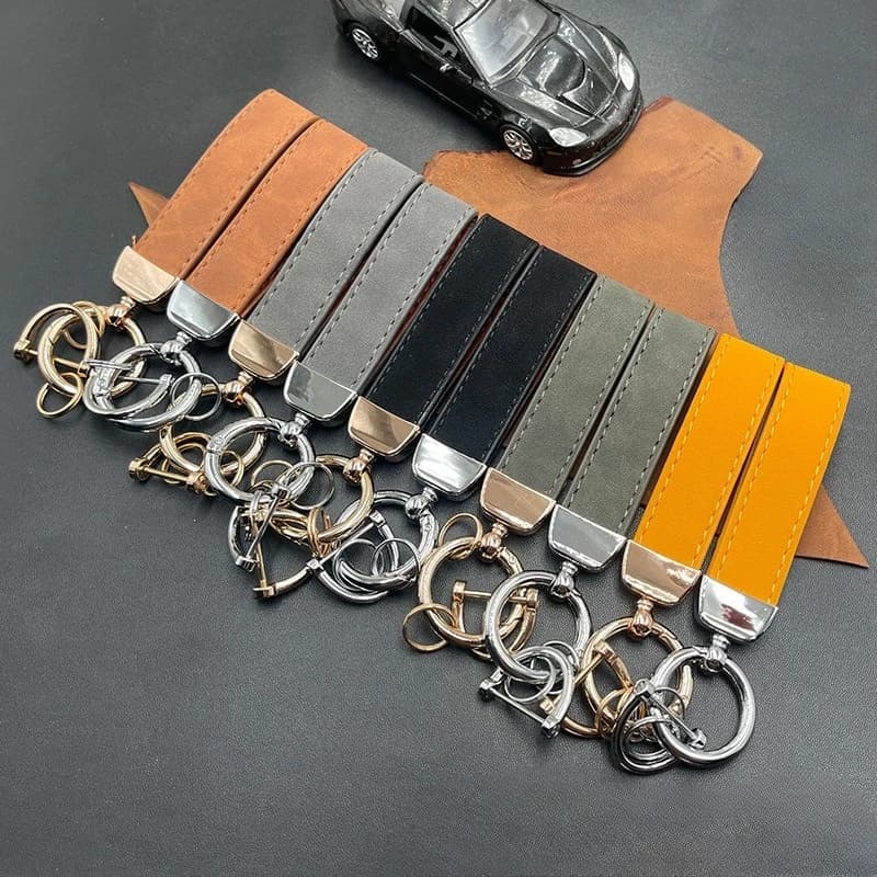 Custom Leather Keychain Crazy Horse Laser with Auto Logo Engraving Keychain Customize Company Name Vintage Keyring Number