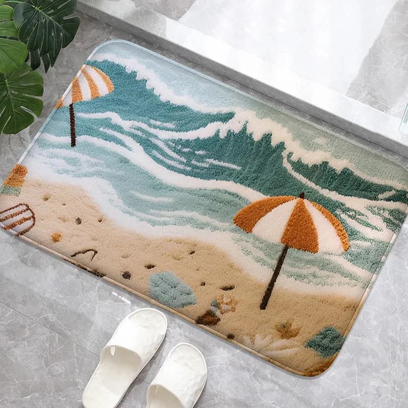 Tappetino da bagno con stampa di onde da spiaggia estive VIKAMA, tappeto da bagno morbido e soffice, antiscivolo e assorbente, lavabile, decorazione per il pavimento della casa