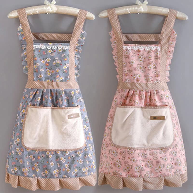 Grembiule da Cucina in Tela di Cotone con Motivi Floreali per Donne, Impermeabile e Antimacchia, con Tasche e Cintura Regolabile, Senza Maniche