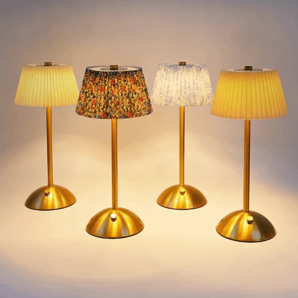 Metal Base Pleated Desk Lamp Fabric Shade Pastoral Style LED Night Light Soft Lights Wireless Touch Bedside Lamp Bar
