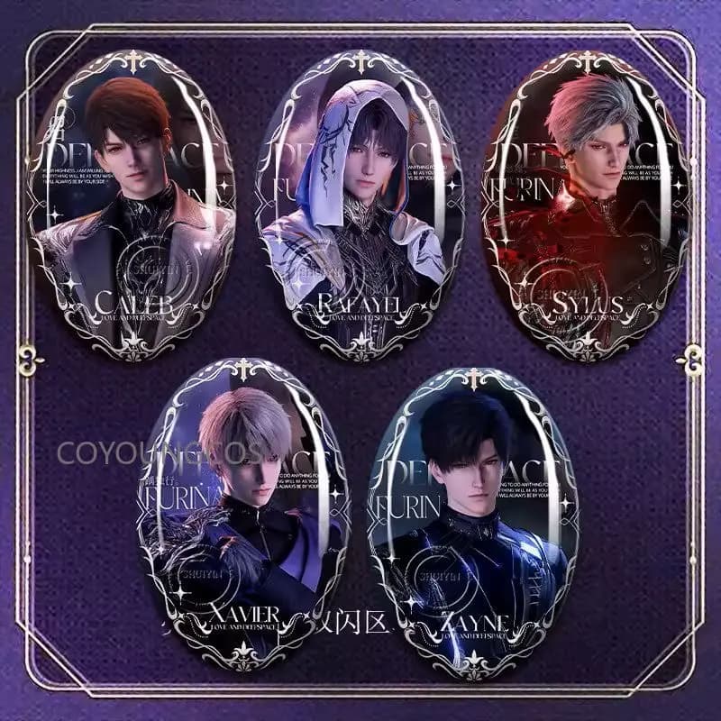 Badge Ovale Raffinato Love and Deepspace con Personaggi di Sylus, Rafayel, Zayne, Xavier, Caleb, Oggetto da Collezione, Regalo per Cosplay