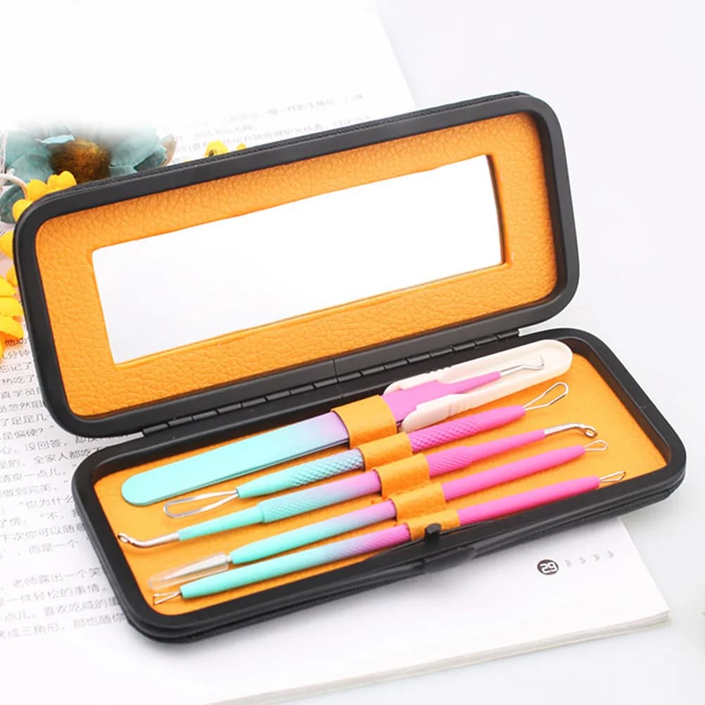 Set di 5 strumenti per la pulizia del viso in acciaio inossidabile, per l'estrazione di brufoli e acne, portatile e facile da usare