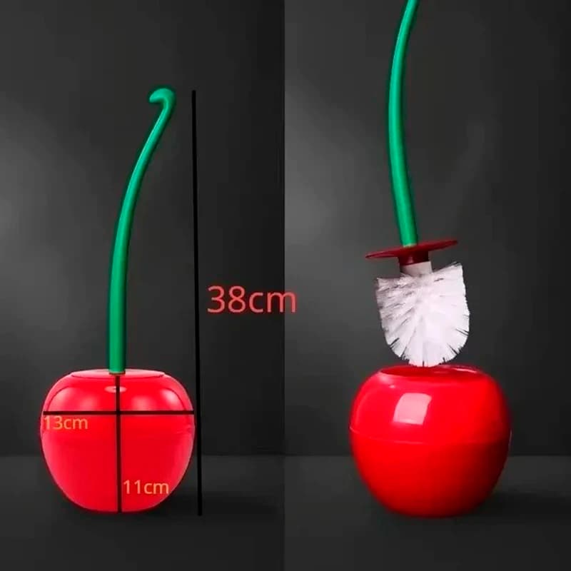 F5 Scopino per WC rosso Creativo adorabile a forma di ciliegia Set porta scopino per WC in plastica Porta scopino per la pulizia del bagno