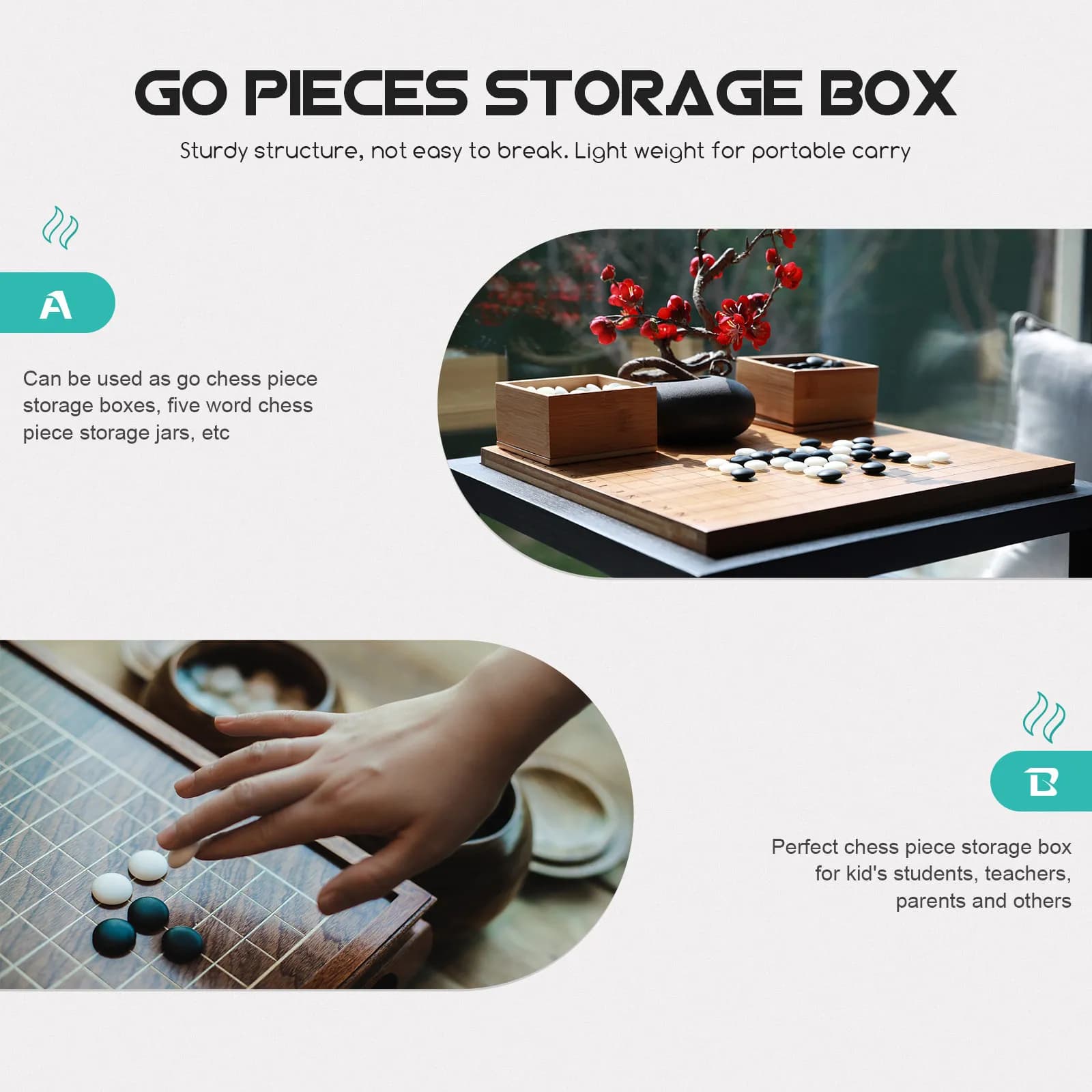 2Pcs Go Game Supplies Storage Box Nice Plastic Build Secure Lid Keeps Chess Pieces Safe Great for Daily Practice