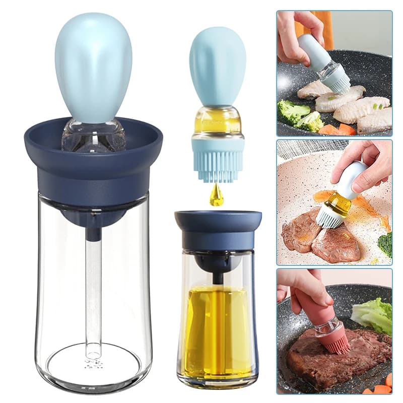 Bottiglia di olio da cucina portatile Controllo della spazzola in silicone quantitativo con bottiglia spray per barbecue per distributore di olio da forno per cottura al barbecue