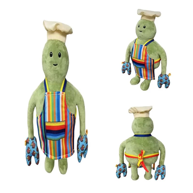 Anime The Tiny Chef Show Peluche Bambola di animazione del fumetto Simpatico chef pelato verde che indossa grembiule Collezione di giocattoli per regali per bambini