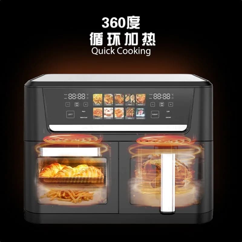14L Dual Zone Air Fryer with Visual Window, Digital Touch Screen, Large Capacity Oil-Free Fryer for Family, Dual Basket Cooker