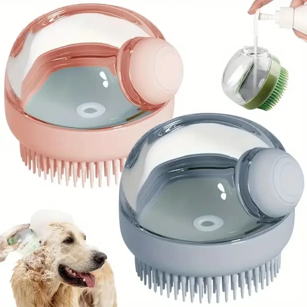 Spazzola per il Bagno del Cane con Setole in Silicone, Dispenser di Sapone in Plastica, Spazzola per Toelettatura con Funzione Massaggio, Spazzola per Lavaggio Cani