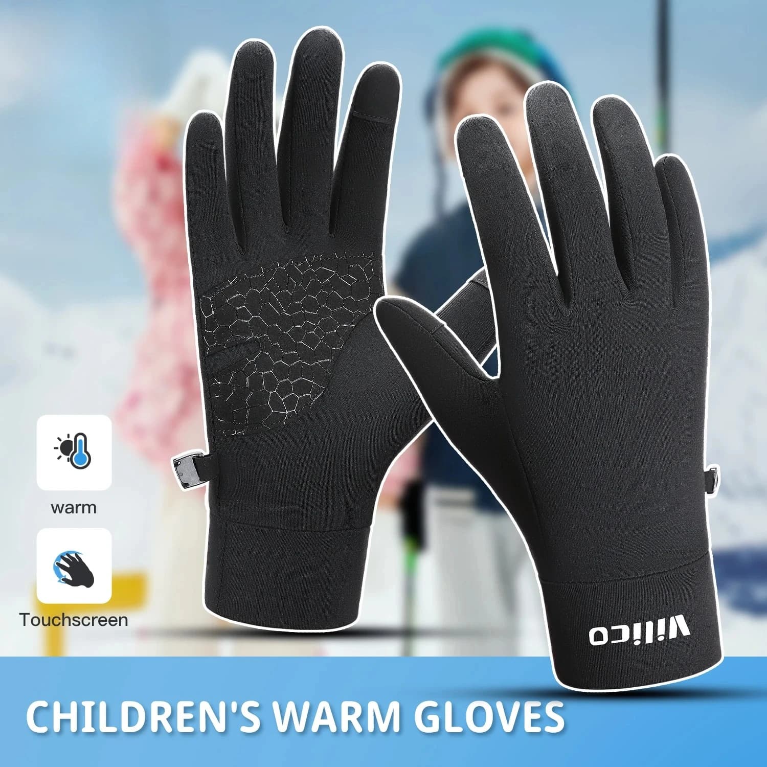 Guanti da ciclismo per bambini Guanti invernali caldi con dita intere Guanti in pile touch screen da sci antivento impermeabili