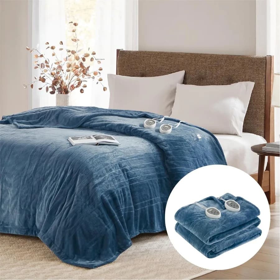 Coperta riscaldata King Size Coperte elettriche morbide in micropeluche a doppio controllo Spegnimento automatico Scaldamani accogliente lavabile in lavatrice per Wint
